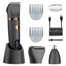 3-in-1 Men's Electric Body Groomer & Hair Clipper Kit - Waterproof, USB-C Rechargeable with Charging Dock(Upgraded gray)