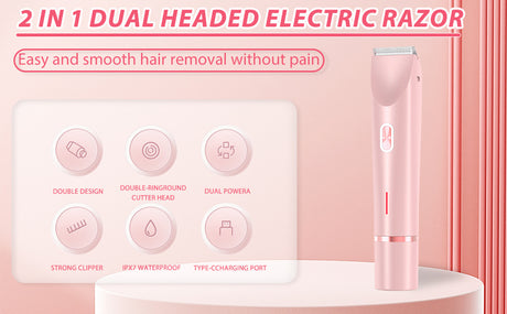 2-in-1 Ladies Electric Shaver & Trimmer - IPX7 Waterproof, USB-C Rechargeable, Dual Head Design(pink)