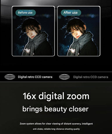 Compact 4K Digital Camera - 50MP, 16x Zoom, 2.4-inch IPS Screen, WiFi & Fill Light - Retro CCD Style(black)