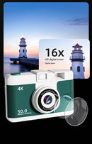 Compact 4K Digital Camera - 50MP, 16x Zoom, 2.4-inch IPS Screen, WiFi & Fill Light - Retro CCD Style(Green)