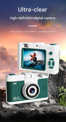 Compact 4K Digital Camera - 50MP, 16x Zoom, 2.4-inch IPS Screen, WiFi & Fill Light - Retro CCD Style(Brown)