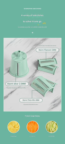 Multi-Function Rotary Vegetable Slicer & Grater - 5 Blade Types (10 Pcs Total) with Storage Box-white