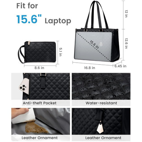 Stylish Quilted Laptop & Lunch Tote Bag , Water-Resistant with Insulated Compartment & Clutch(Brown)