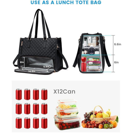 Stylish Quilted Laptop & Lunch Tote Bag , Water-Resistant with Insulated Compartment & Clutch(Brown)