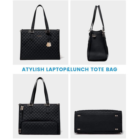 Stylish Quilted Laptop & Lunch Tote Bag , Water-Resistant with Insulated Compartment & Clutch(Brown)