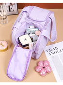 Portable Multi-Compartment Travel Toiletry & Makeup Organizer Bag with Brush Holders(Light purple)