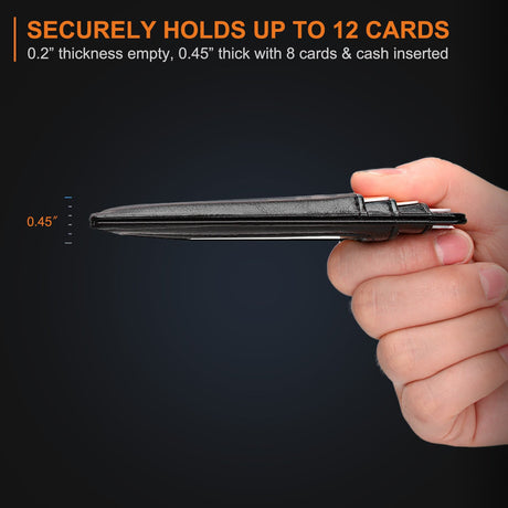 Slim Minimalist Leather Wallet with ID Window & RFID Blocking - Holds 12 Cards & Cash(Yellow Brown)