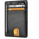 Slim Minimalist Leather Wallet with ID Window & RFID Blocking - Holds 12 Cards & Cash(Black)