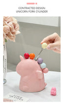 Adorable Unicorn Ceramic Fruit Fork Holder Set - Includes Stainless Steel Forks with Ball Tops(yellow)