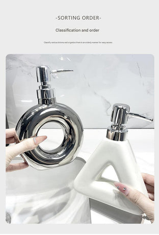 Modern Ceramic Soap & Lotion Dispenser - Unique Geometric Designs, 300ml Capacity(Donut lotion bottle milky white)