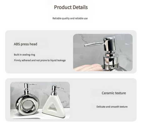 Modern Ceramic Soap & Lotion Dispenser - Unique Geometric Designs, 300ml Capacity(Donut lotion bottle, silver)