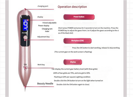 Professional 9-Level Skin Tag & Mole Remover Pen - USB Rechargeable with LED Display & Multiple Needles(Gold)