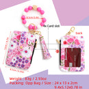 Floral Slim Card Holder Wallet with Beaded Keychain Bracelet & Tassel - 4 Card Slots, ID Window(Rose red)