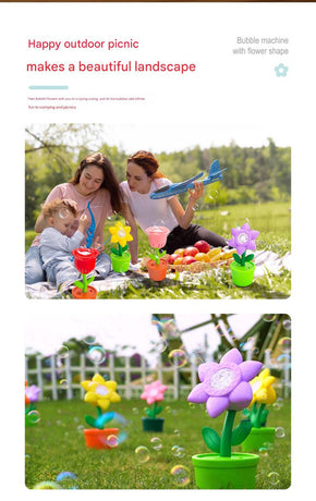 Electric Flower Bubble Machine with Music - Rechargeable, 10-Hole Output(Pink)