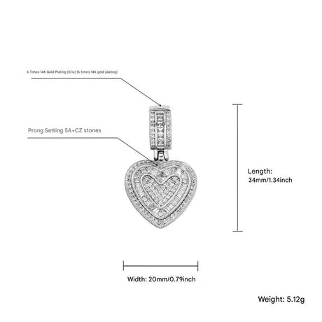 Iced Out Heart Pendant Necklace - 5A+ CZ Stones, 14K Gold Plated with Rope Chain(gold)