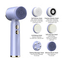 White 6-in-1 Electric Facial Cleansing Brush Set - Rechargeable & Waterproof