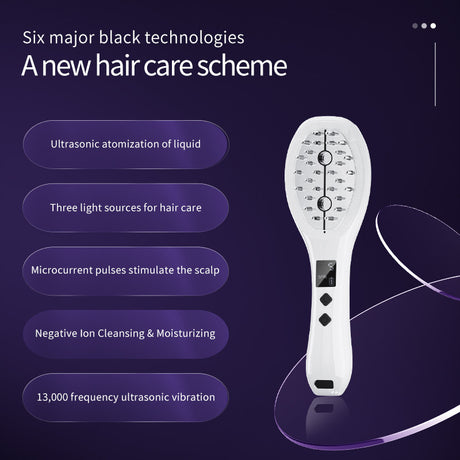 Multi-function Scalp Applicator Comb - Ultrasonic Spray, Red/Blue Light, Microcurrent
