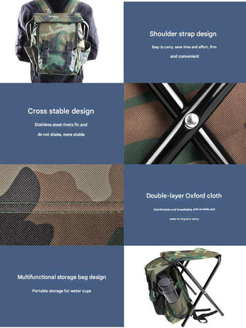 Folding Camo Backpack Stool - Portable Chair for Camping & Fishing