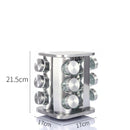 Modern stainless steel rounded corner rotating spice rack with 12 empty glass jars (88 ml each)