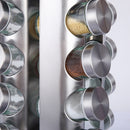 Modern stainless steel round-top rotating spice rack with 16 empty glass jars (88 ml each)