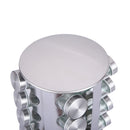 Modern stainless steel round-top rotating spice rack with 16 empty glass jars (88 ml each)