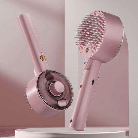 Pink Rechargeable Pet Grooming Brush with UVC Sterilizer & Mist Spray
