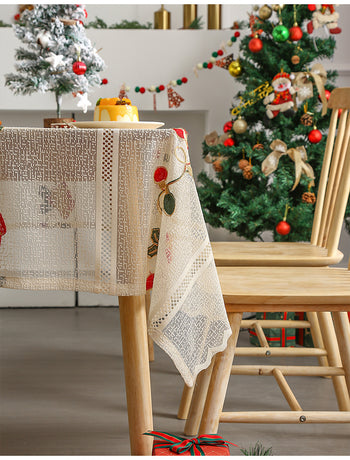 Embroidered Christmas Tablecloth - Embroidered Bells & Holly Design (140*200cm)