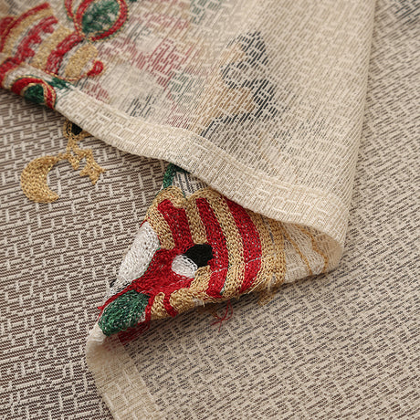 Embroidered Christmas Tablecloth - Embroidered Santa Claus, Reindeer (140*240cm)