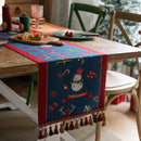 Blue Christmas Festive Table Runner - Blue with Snowman, Reindeer and Happy Holidays (35*200cm)