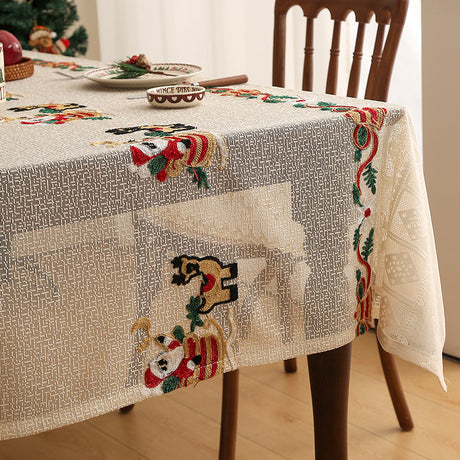 Embroidered Christmas Tablecloth - Embroidered Santa Claus, Reindeer (140*140cm)