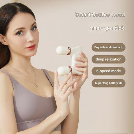 White Portable Dual Head Mini Massager - 5 Modes, Quiet Operation, USB-C Rechargeable