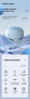 Blue Cordless Tabletop Crumb Sweeper - USB Rechargeable Mini Vacuum for Desk