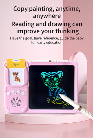 Pink (112 cards, pure English) Kids Interactive Early Education Toy: Combination Card Reader & LCD Drawing Board for Toddlers
