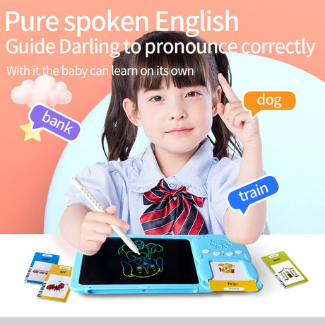 Pink (255 cards, pure English) Kids Interactive Early Education Toy: Combination Card Reader & LCD Drawing Board for Toddlers