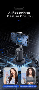 Black AI Smart Auto Tracking Phone Holder - 360° Rotation Face & Body Tracking Mount