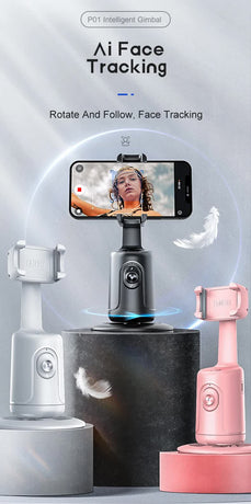 Pink AI Smart Auto Tracking Phone Holder - 360° Rotation Face & Body Tracking Mount