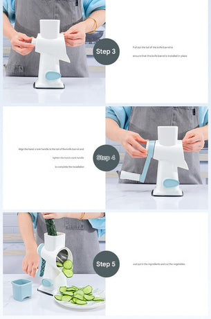 White Rotary Cheese Grater & Vegetable Slicer - Manual Shredder with 3 Interchangeable Drums