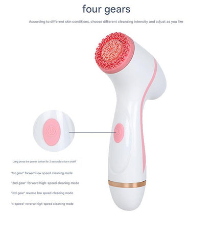 Blue Waterproof Facial Cleansing Spin Brush Set - Rechargeable with 3 Heads & Charging Stand