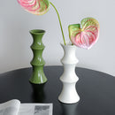 Glossy GreenCeramic Vase - Unique Bamboo-Look Design (25.5x9x7cm)