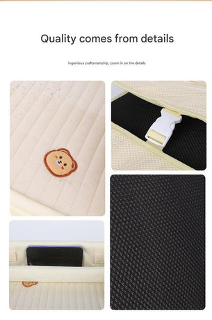 Kids Car Seat Travel Tray - Waterproof Lap Desk with Storage Pockets (Beige Bear - Square)
