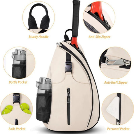 Pink Tennis Pickleball Sling Bag - Crossbody Racket Backpack for Men & Women (33x14x49cm)