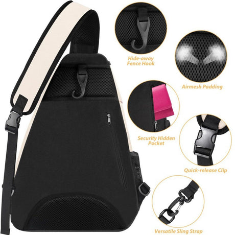 Pink Tennis Pickleball Sling Bag - Crossbody Racket Backpack for Men & Women (33x14x49cm)