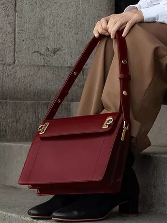 Red Premium Leather Underarm Bag with Elegant Accordion Design
