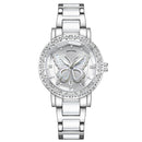 Women's Butterfly Quartz Watch with Ceramic Steel Strap and Luminous Hands (Silver shell white surface steel belt)