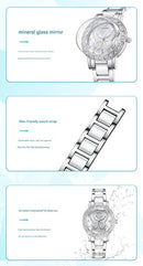 Women's Butterfly Quartz Watch with Ceramic Steel Strap and Luminous Hands (Silver shell white surface steel belt)