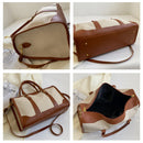 Brown Contrast Color Women's Travel Bag - Canvas & PU Leather Trim Luggage (43x27x19cm)