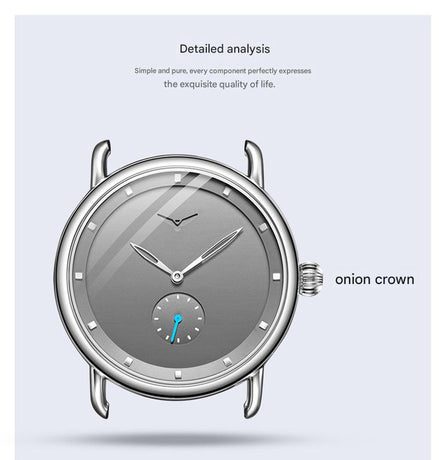 Silver shell black face Elegant Men's Watch with Leather Band - Small Seconds, Onion Crown Detail