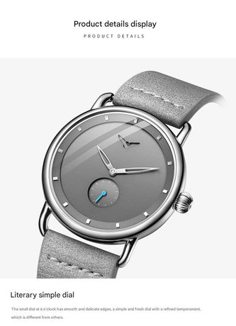 Brown Elegant Men's Watch with Leather Band - Small Seconds, Onion Crown Detail