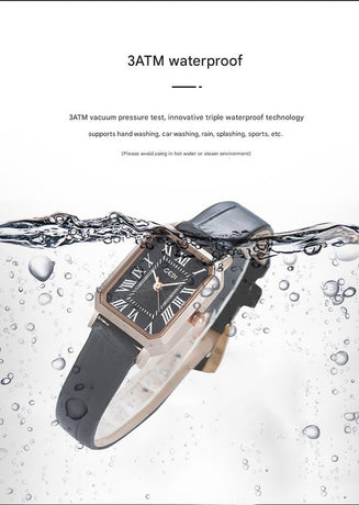 Rose gold case, white dial and black belt Ladies Quartz Watch - Classic Rectangular, Leather Band