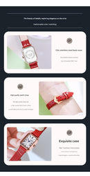 Rose gold case, white plate, red belt Ladies Quartz Watch - Classic Rectangular, Leather Band